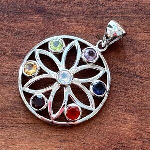 Multi-Color Gemstone Sterling Silver Chalra Pendant